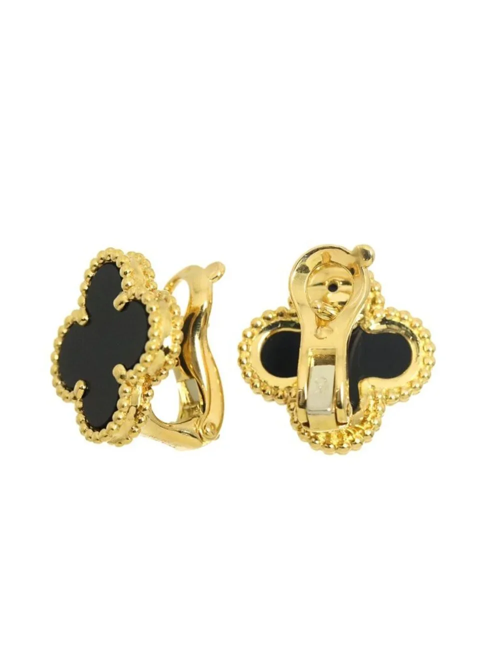 Van Cleef & Arpels Vintage Alhambra Onyx Earrings 18K YG